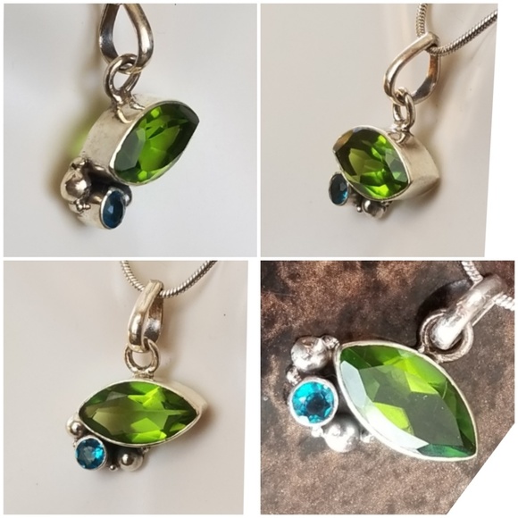 Genuine 6ct Peridot and Swiss Blue Topaz Pendant - Picture 2 of 4